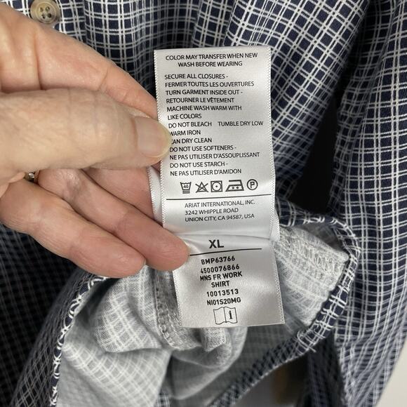 Ariat FR Work Shirt Men XL Navy Plaid Flame Resistant CAT 2 Button Down Workwear - Picture 16 of 16